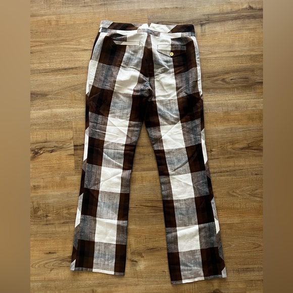 Tory Burch Size 4 brown/white checkered Pants - Picture 2 of 3